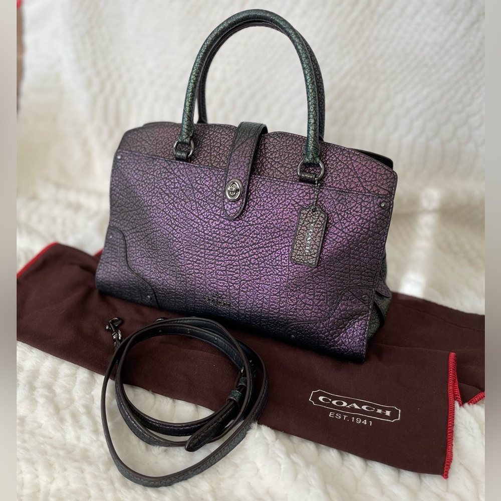 COACH Mercer Satchel 30 Hologram Leather | Crossbody Iridescent Purple-Green Bag